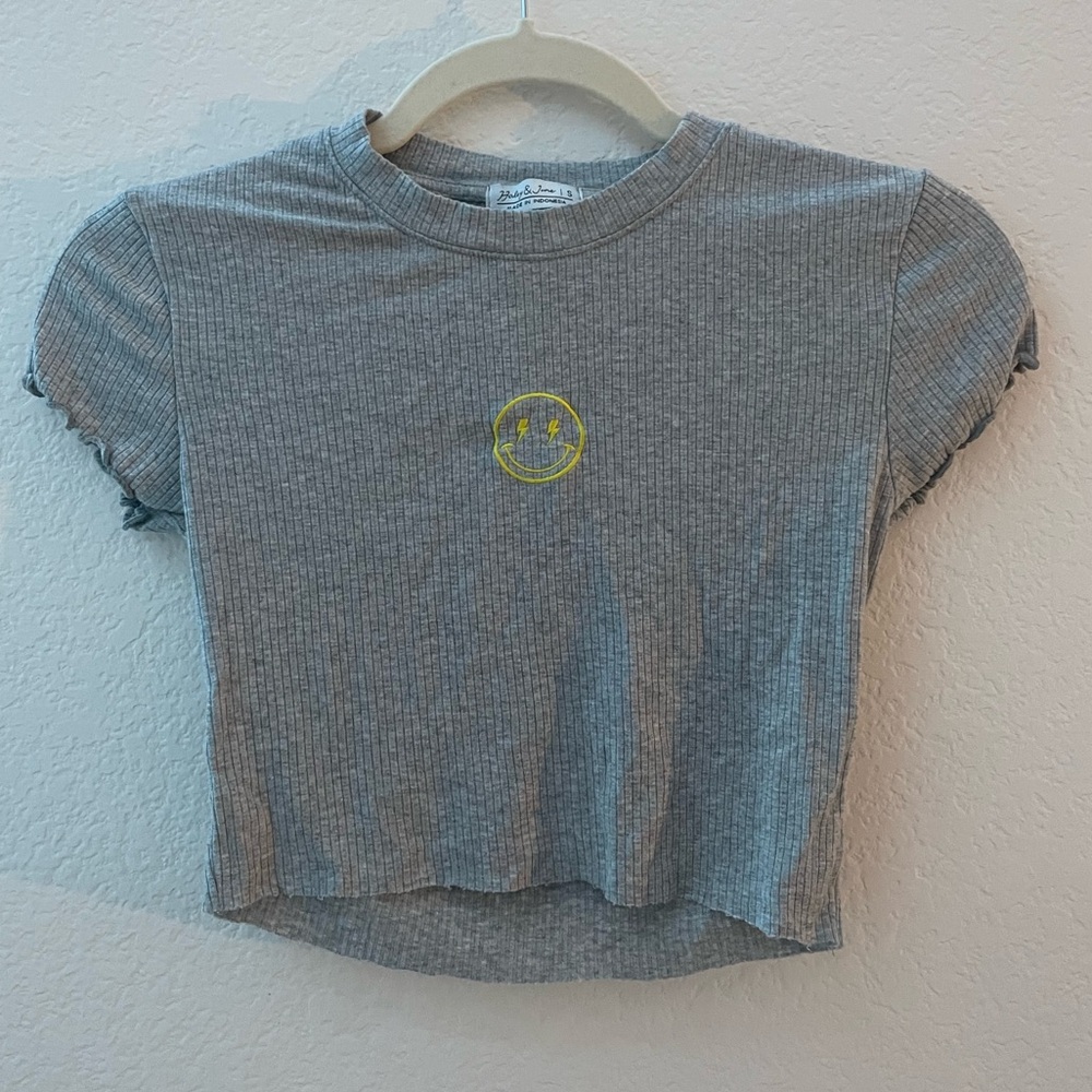 Casual Crop Top with Yellow Smiley Face